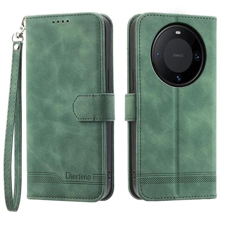 DF-03 Чехол-подставка из искусственной кожи для Huawei Mate 60 Pro Lines Imprinted Phone Cover Wallet