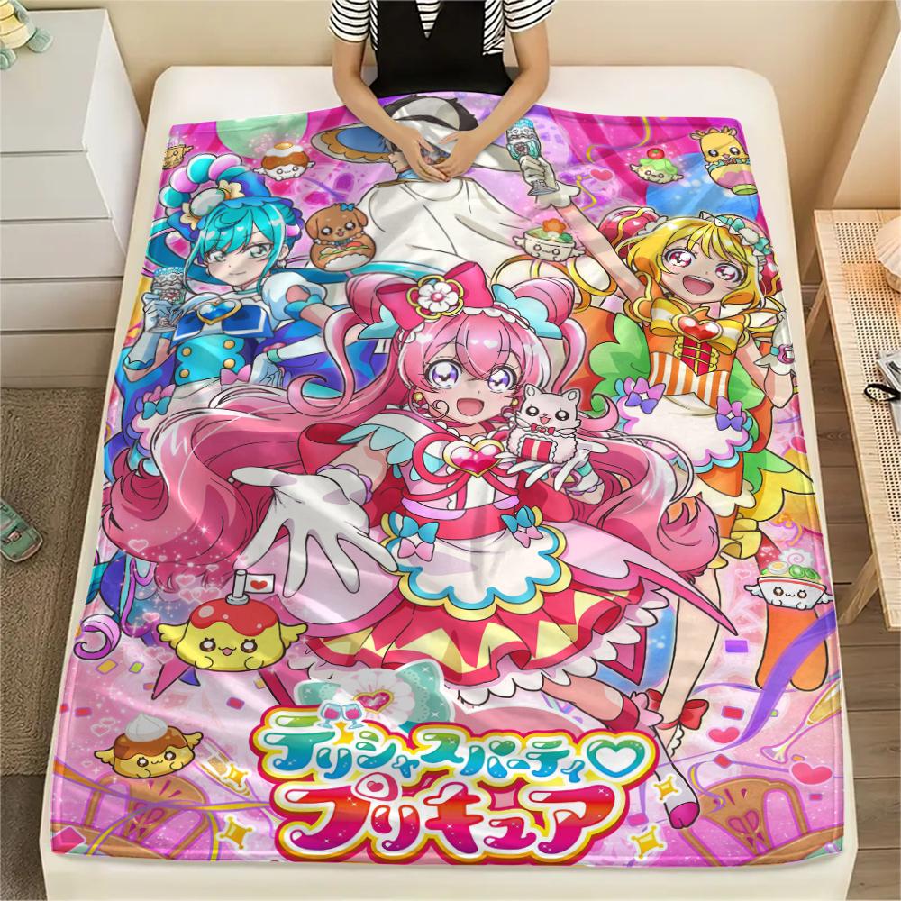 Pretty Cure All Characters pattern Flannel Blanket, High quality Comfortable for All Seasons, Home Decor, Warmth and Comfort, Perfect for Gifts.