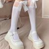 Белые кружевные чулки Jk с пэчворком средней длины, детские весенне-летние тонкие белые чулки с бантом, носки Лолита для теленка