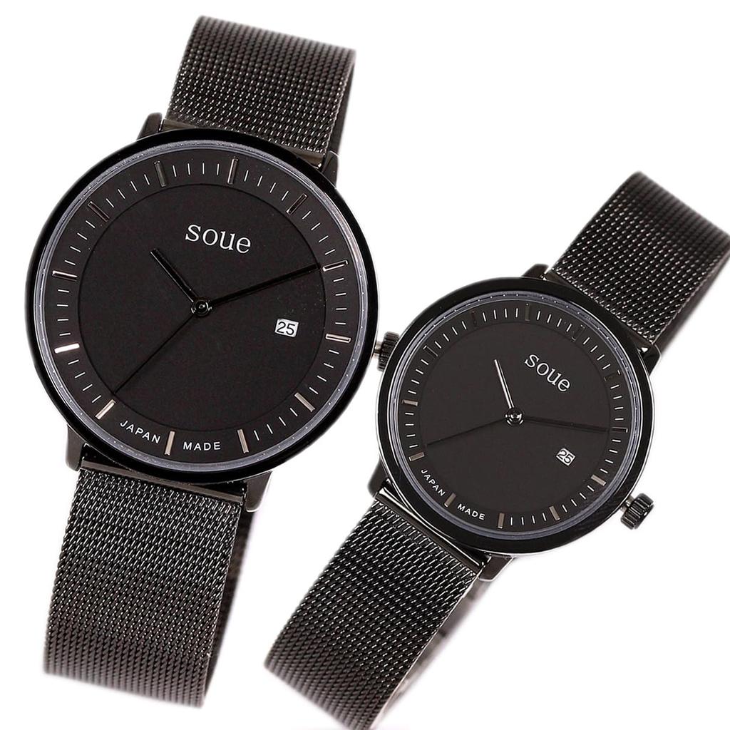Soue Pair Watch A Basics Pair Watch Pair Couple 38mm X 30mm Stainless Steel Mesh Band Black Black Dial [SOUE] Women's Men's