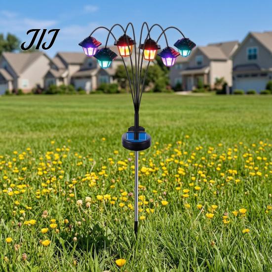 Easy Install Solar Fixtures Swaying Lantern, Outdoor Waterproof 6-Head Pathway Stake Light, Auto on Yard Patio Decor Off Garden Landscape Light
