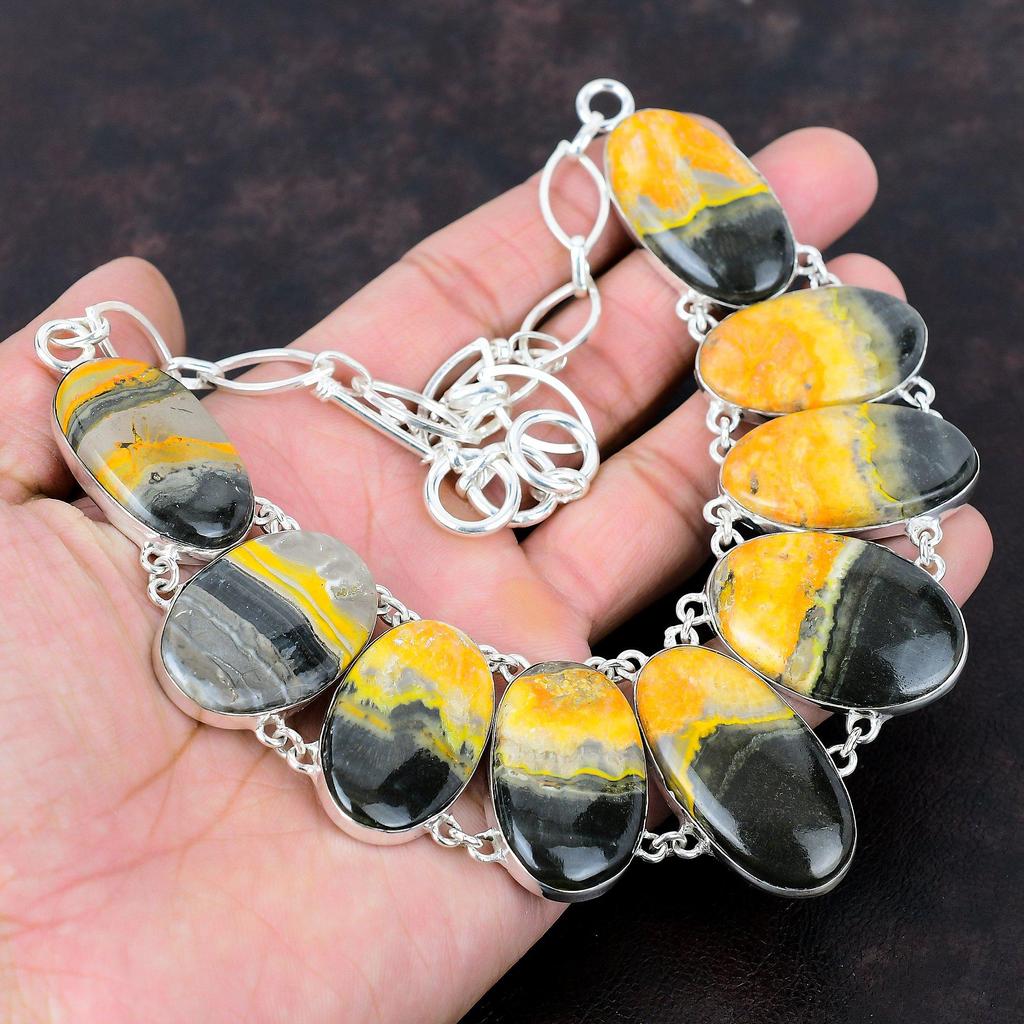 Bumble Bee Jasper Necklace Handmade Gemstone Necklace 925 Sterling Silver Necklace Antique Jewelry Adjustable Chain Necklace Engagement Gift