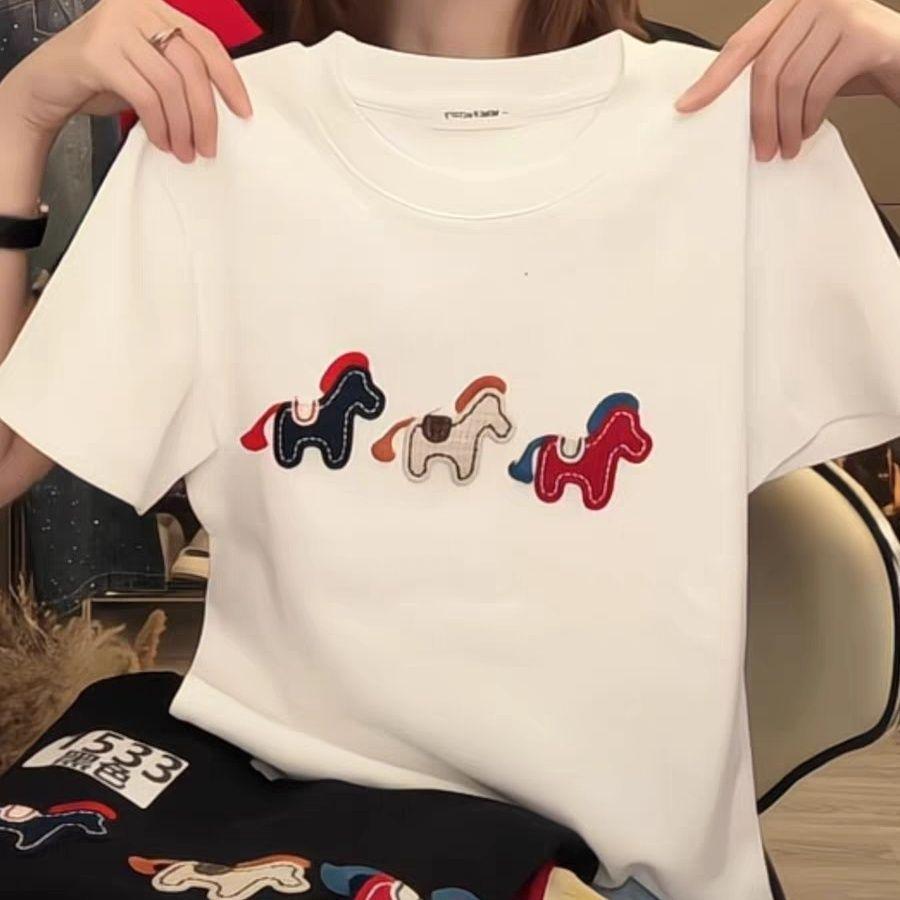 Three Little Horses 2026 Spring/Summer Embroidered Faux Cashmere Slimming T-shirt