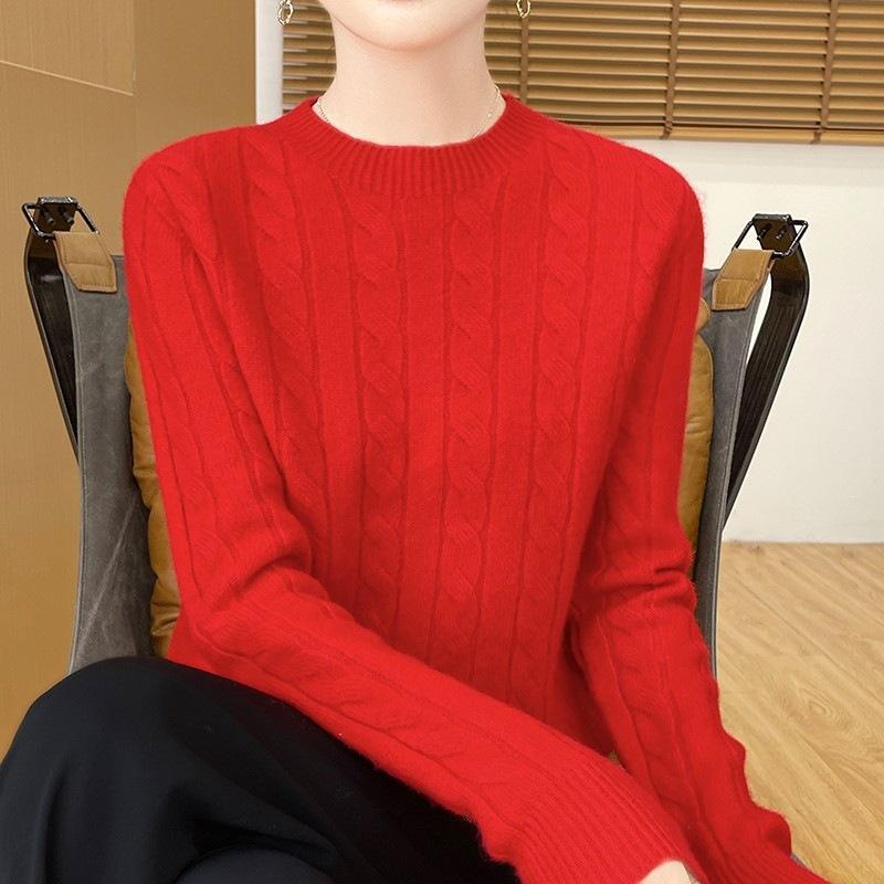 Women S Round Neck Long Sleeve Knitted Pullover Sweater Slim Fit Base Layer Autumn Winter