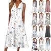 Летнее платье для женщин, повседневное пляжное свободное платье с v-образным вырезом и короткими рукавами с принтом