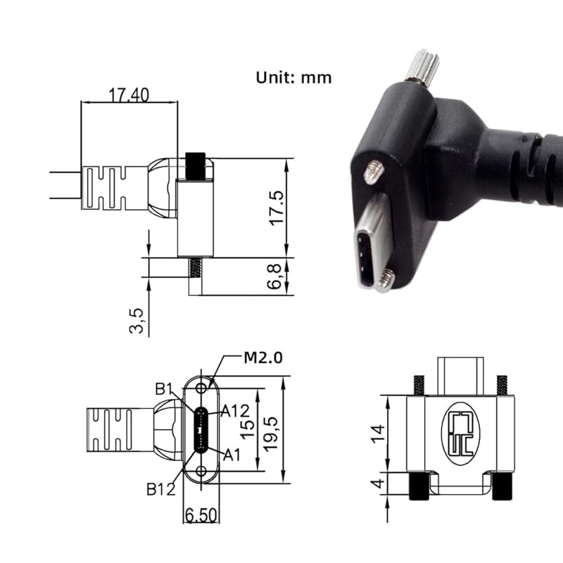 Cablecc тип C USB 3.1 нижний угол вверх двойной винтовой замок стандартный USB3.0 кабель для передачи данных 90 градусов для камеры 30 см