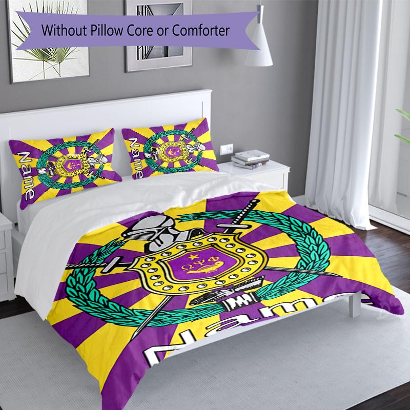 3pcs Custom Name Omega Psi Phi Bedding Set,Includes 1 Duvet Cover and 2 Pillowcases,All-season Bedroom Decor