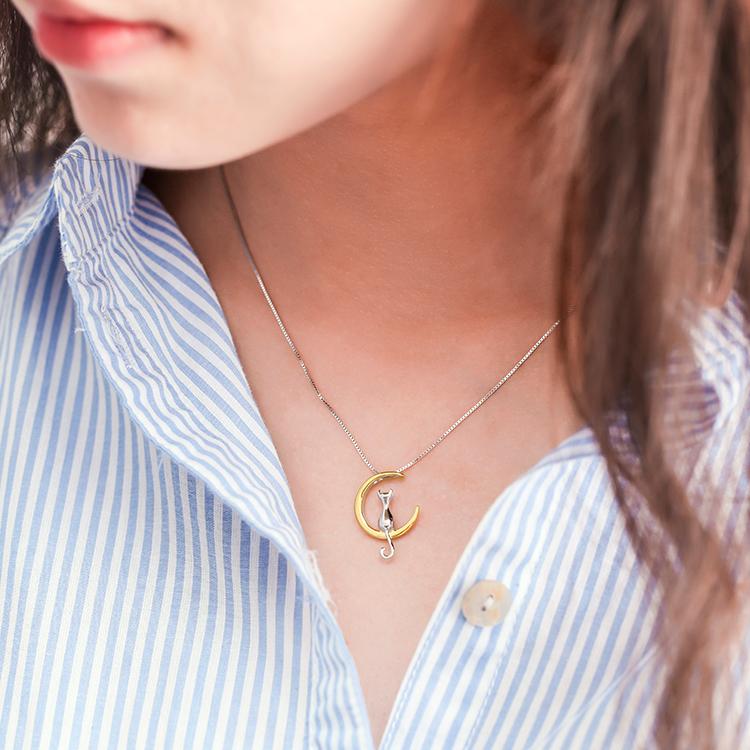New 925 Sterling Silver Moon Cat Necklaces Pendant Fashion Sterling Silver Jewelry Statement for Women Bijoux