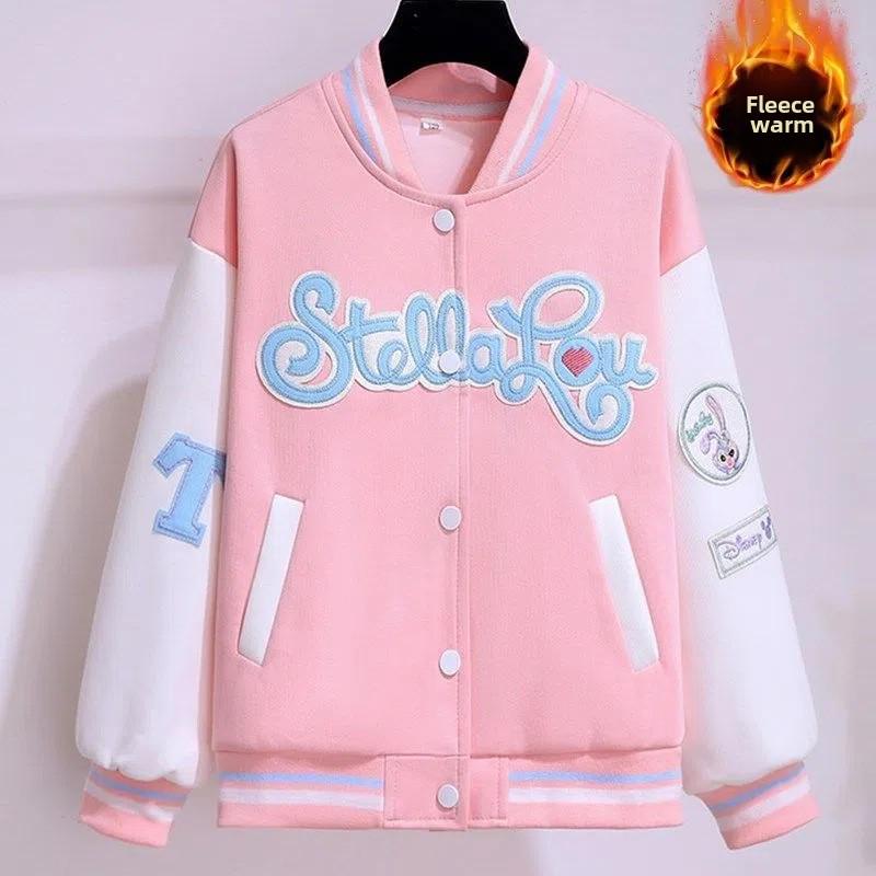 Стильная бейсбольная куртка для девочек - толстый, теплый бархат для весны и осени