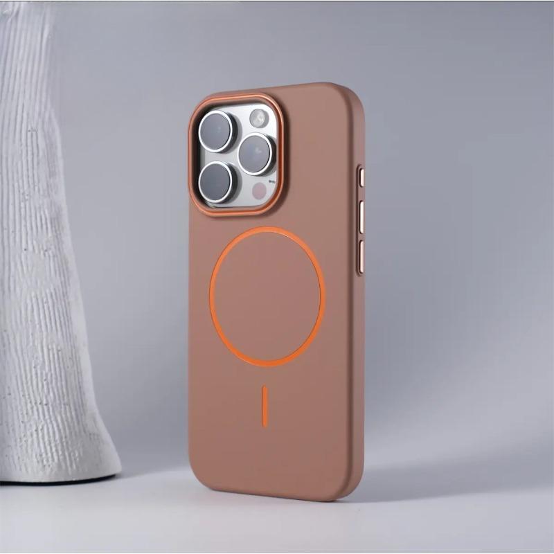 Applicable To IPhone16promax Skin Friendly Matte Contrast Color Thin Circle Magnetic Suction Phone Case Apple 15 Anti Fall Protection Case