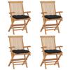 Garden Chairs with Black Cushions 4 pcs Solid Teak Wood