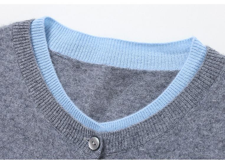 2025 Autumn/Winter Cashmere Color Block Two-Piece Knit Cardigan – Elegant Campus Style Sweater Top