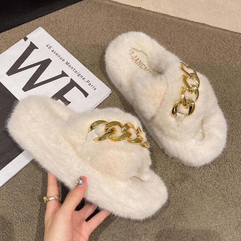 Тапочки Mao Mao женская уличная обувь 2025 новая осень и зима корейская версия толстая подошва увеличение высоты маленькие домашние плюшевые хлопковые тапочки