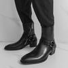 Мода Модный бренд Мужские дышащие уличные ковбойские ботинки Классические черные осенние Удобные на молнии сбоку Заостренный носок Высокий верх Кожаная обувь