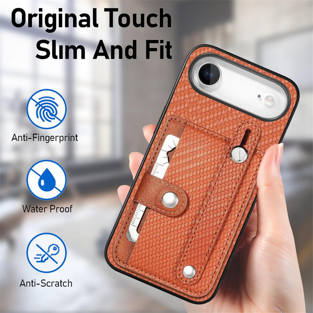 For iPhone Air Case Carbon Fiber Texture Leather Phone Back Cover with Card Holder