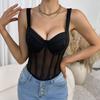 Кружевной топ-камсоль европейского и американского стиля с Push-Up косточками, Прозрачный сетчатый корсет с косточками для утяжки талии