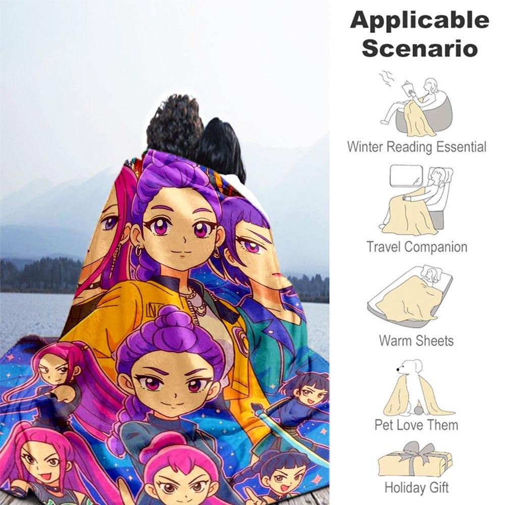 "Vivid Anime Characters Poster: Colorful Cartoon Artwork"Blanket Lightweight Flannel Throw Blanket for Sofa, Bed, Travel, Camping, Livingroo