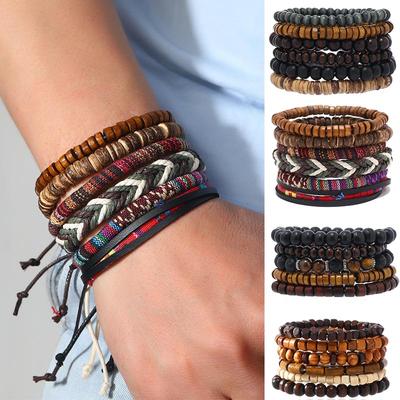 Богемный ручной работы браслеты из бисера мужские винтажные многослойные эластичные нити деревянные бусины кокосовая скорлупа штабелируемые аксессуары для рук