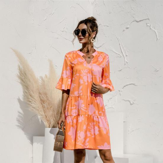 Женское летнее мини-платье с пышными короткими рукавами, V-образным вырезом и плиссировкой, в стиле бохо