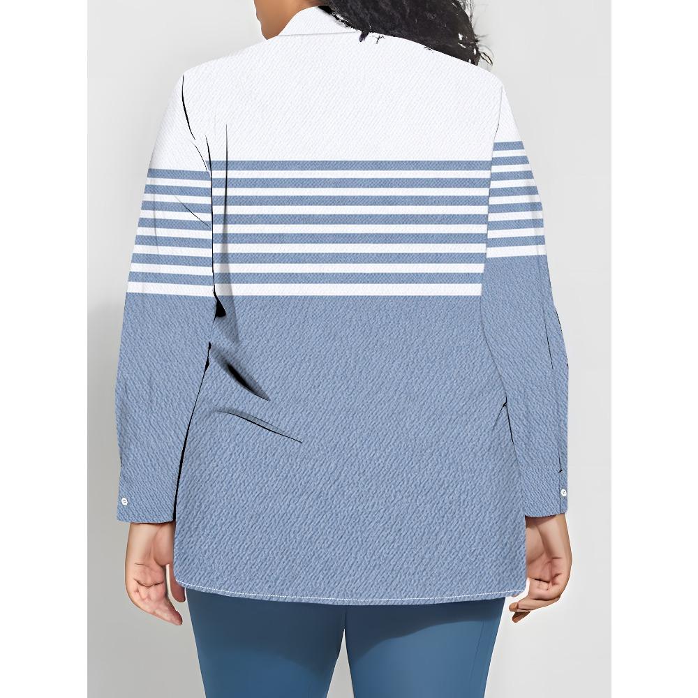 New Large Size Women's Long Sleeve Printed Shirt, Fashion Casual Button Up Lapel Shirt Women's Shirt