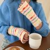 Y2k Stripes Knitted Gloves Thickened Fingerless Mittens Sweet Women Winter Gloves Ladies