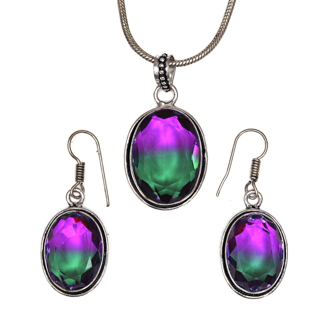 Tourmaline Set Gemstone Gift Wedding Party Bi-Color Pendant,Earring,Ring