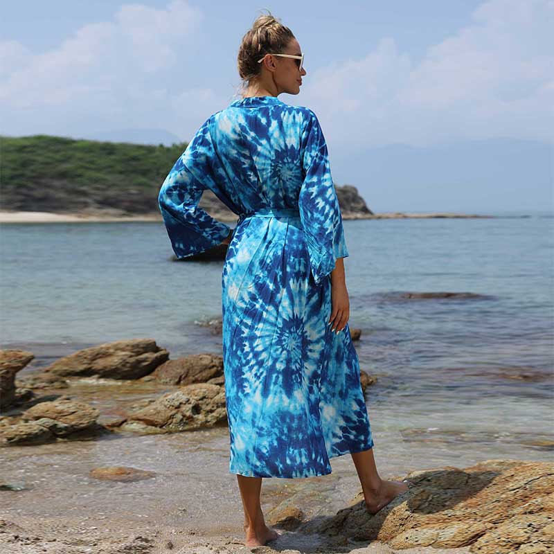 2024 Bohemian Women Summer Beach Dress Swim Wear Cover Up Cotton Tunic Sexy Open Front Beach Cover Up Q1169