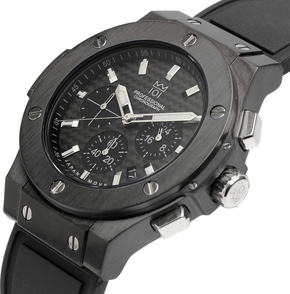 Часы 100 м водонепроницаемый хронограф дата дисплей резиновый ремешок черный [HYAKUICHI 101] мужские