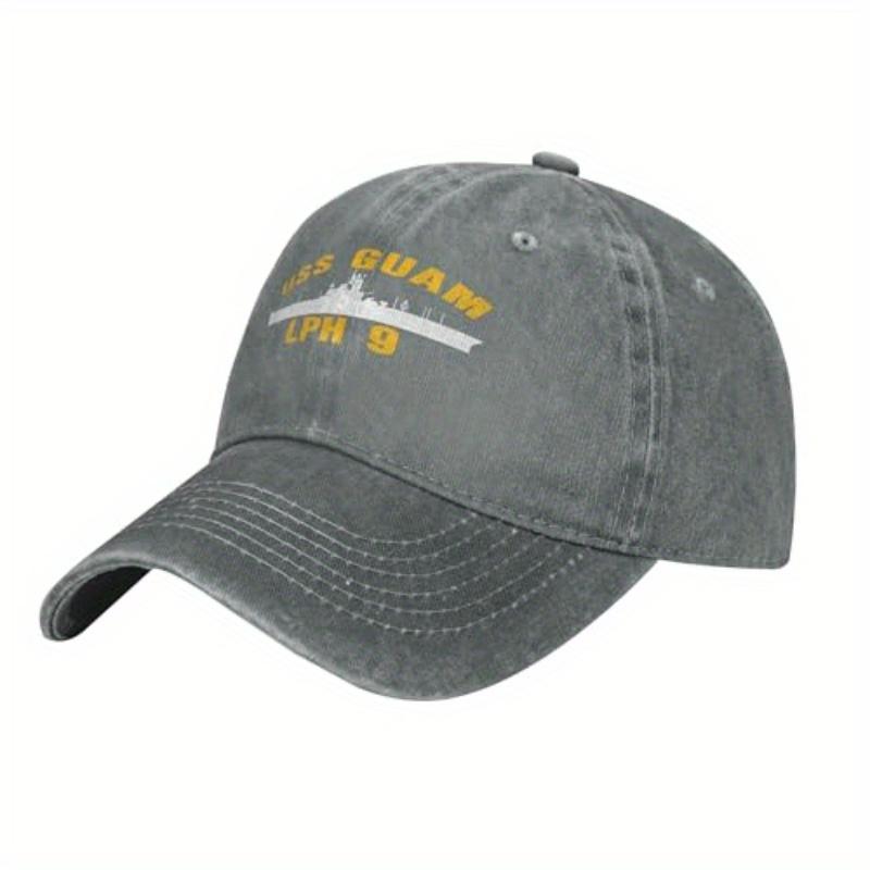 USS Guam LPH Ship Silhouette Baseball Cap Vintage Denim Distressed Adjustable Hat Unisex