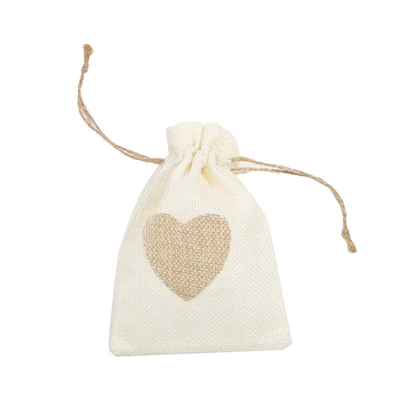 10Pcs Heart Shape Linen Small Drawstring Bag Reusable Burlap Jewelry Storage Pouch Gift Packaging Bags Party Candy Bags