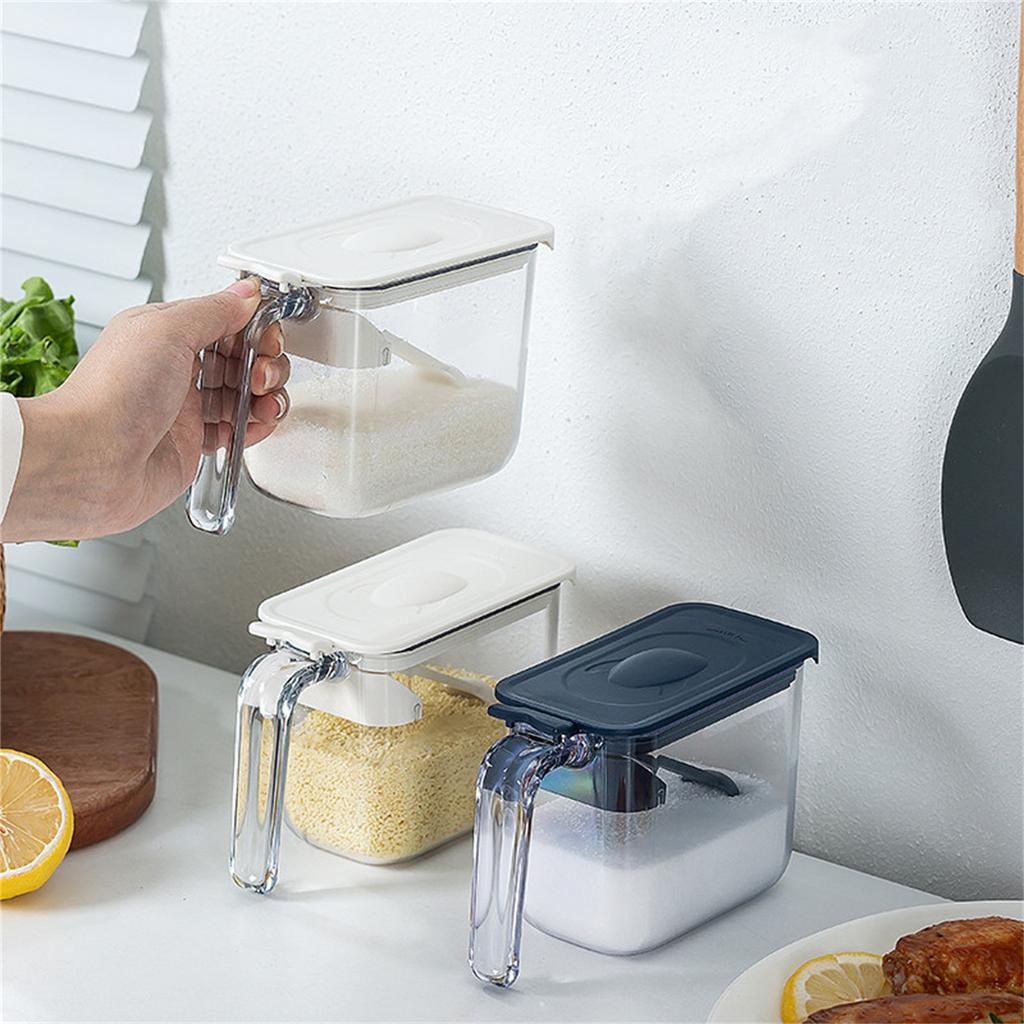 Clear Condiment Canisters Pots, Condiment Jar Container With Lids And Spoons,Seasoning Box Of Container Sugar Bowl For Kitchen