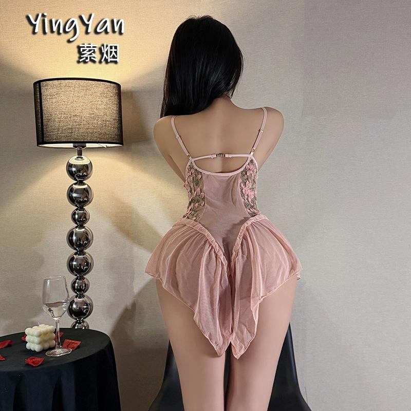 Sex underwear pure desire to avoid flowers and vines deep V-neck onesie sexy embroidered mesh tight suspender nightdress