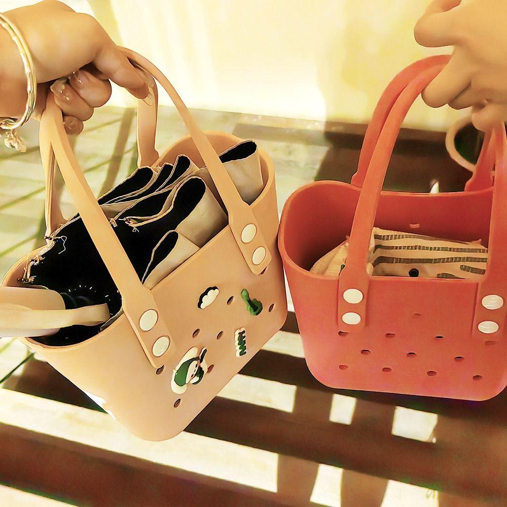 Durable Rubber Beach Bag Mini DIY Hole Crossbody Bag Waterproof Handbag Women