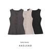 Kaslead New Arrival Women's Clothing Fashion Style Soft Decorated Row Button Vest Style Sleeveless Round Neck Shirt 5039394