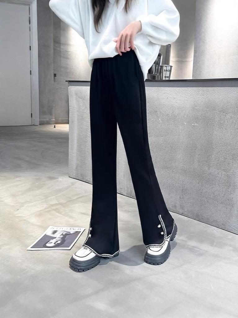 Girls' Black Bell Bottom Pants - Spring/Autumn 2025 Korean Style Fashion for Kids