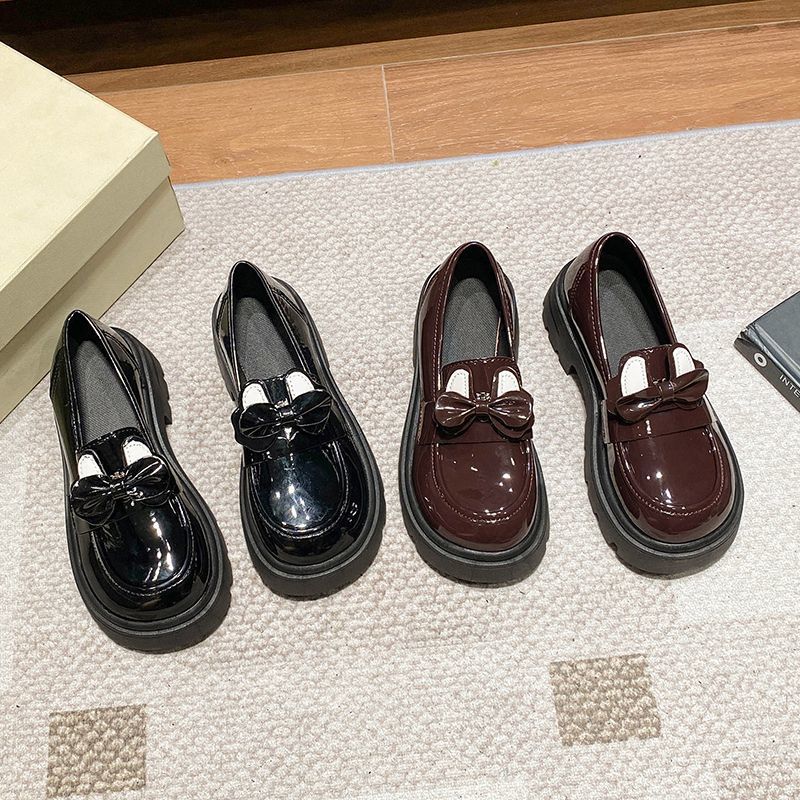 British Style Platform Loafer Single Shoes Retro Japanese Round Head 2025 Autumn New Small Leather Shoes Women's French Bow
