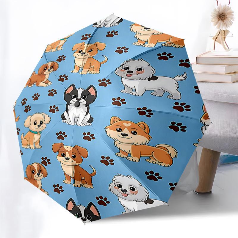 Adorable Dog Patterned Automatic Opening/Closing Umbrella with Foldable Design and Iron Frame - Perfect Gift for Fans, Travelers, and Daily