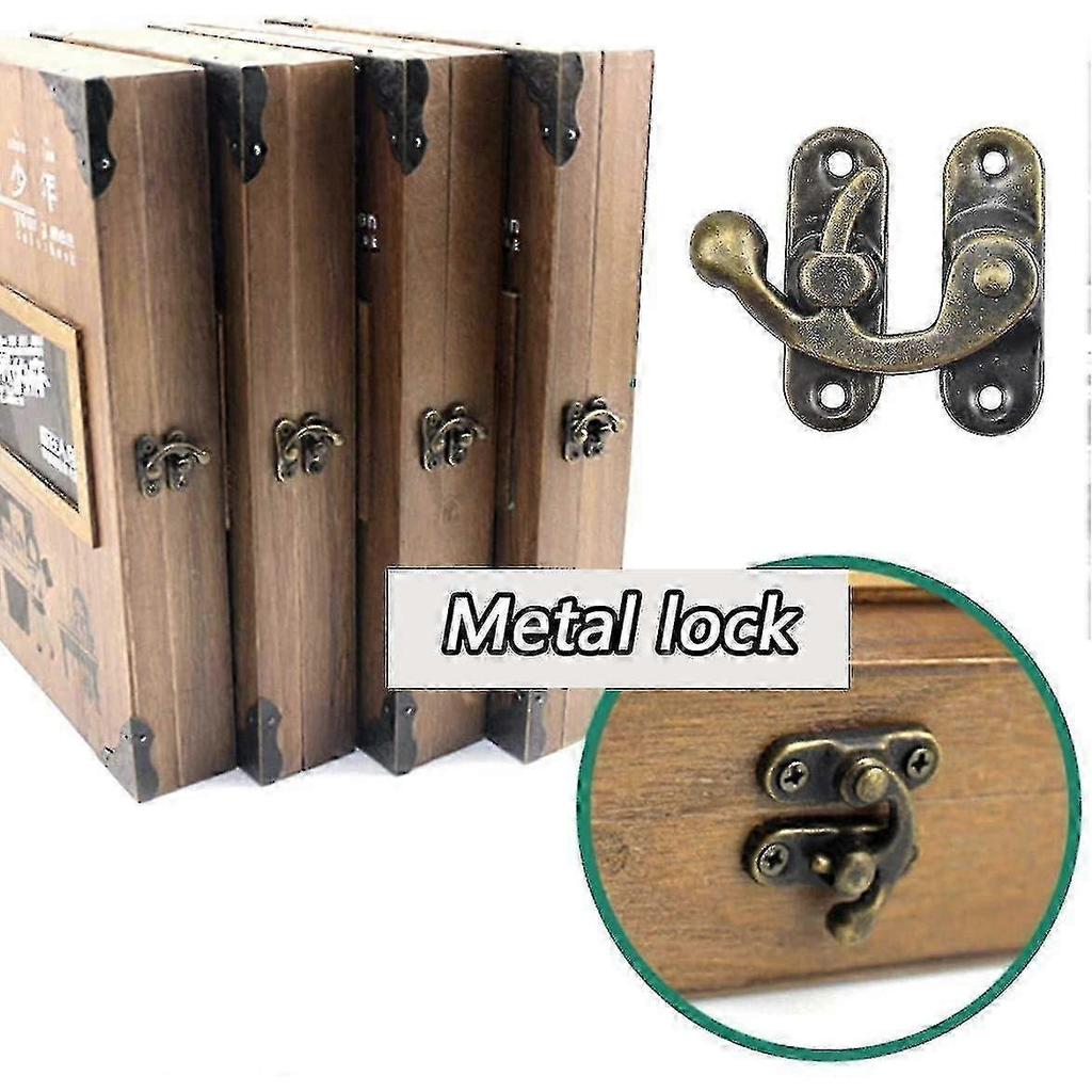 50 Sets of Bronze Hasp Horn Locks, Small Door Locks for Wooden Boxes, with Screws, 37 X 42mm (Left)