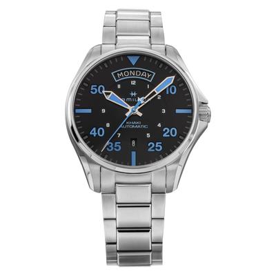 Часы Khaki Aviation Black Dial с автоматическим заводом, водонепроницаемость 10 ATM, сапфировое стекло, 44 мм, H64625131, серебристый [Hamilton] Мужские [Товар]