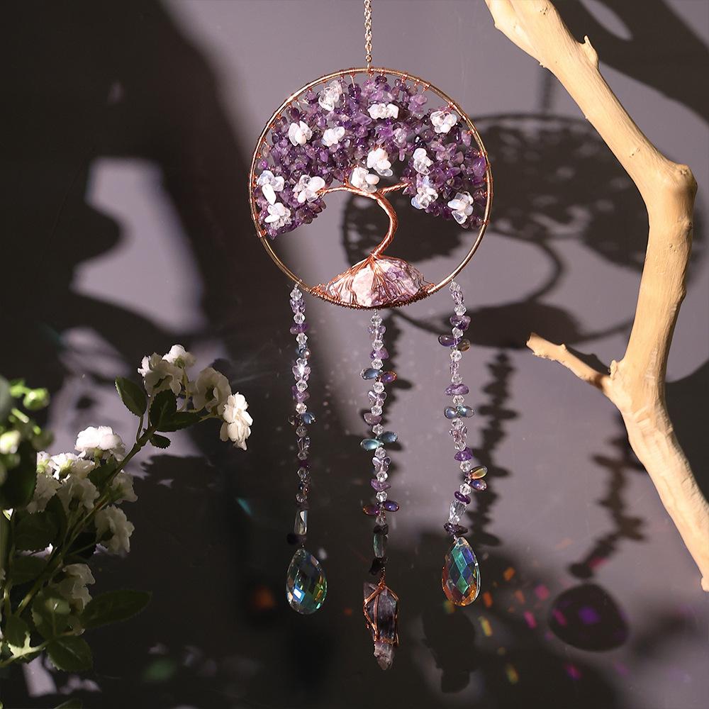Girl pink crystal gravel sunshine catcher tree of life dream catcher pendant living room room dormitory pendant gift