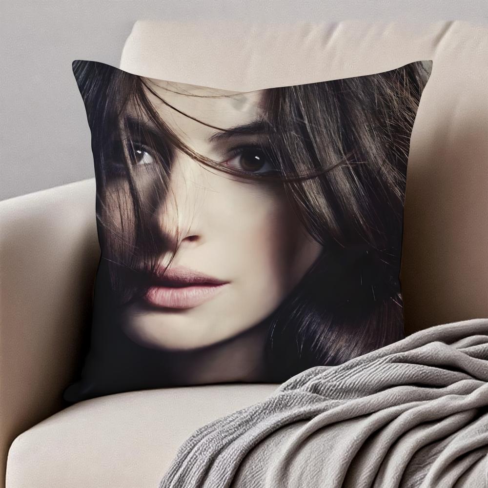 Attractive actress AAnne Hathaway Cushion Cover Pillowcase Antidustmite Invisible Zipper Short Plush Sofa Cushion
