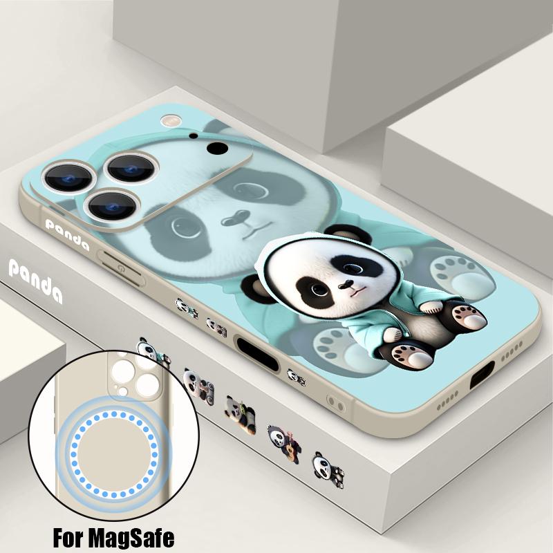 Для iPhone 17 Pro Max Чехол Синий Пальто Узор с Пандой Магнитный Для Magsafe Силиконовая Крышка Для iPhone 16 Pro Max Funda iPhone 15 14 13 12 11 16E Air