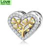 Jiuhao Classic Tree Of Life Heart Charms Silver -Colours With Gold Clear Cz For Original Bracelet Bands Jewelry Diy Gift