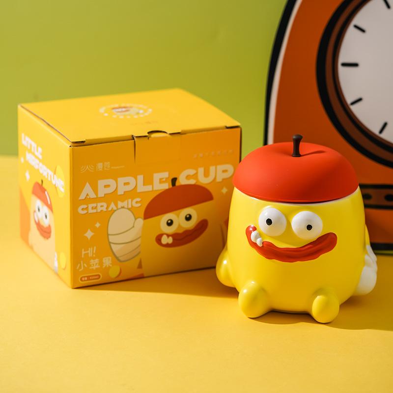 Cartoon Funny Apple Ceramic Mug Thick Lips Big Mouse Apple Shaped Coffee Mug Breakfast Milk Cup For Kids