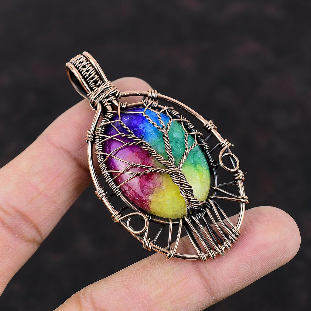 Древо Жизни Радуга Солнечная Кварц Друзы Подвеска Медная Проволока Обернутая Подвеска С Драгоценным Камнем Подвеска Ручной Работы Медная Проволока Обмотка Ювелирных Изделий Подарок Для Мамы