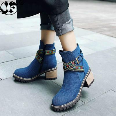 Джинсовые ботинки bota feminina ботильоны женские ботинки ковбойские джинсовые туфли на высоком каблуке сексуальные женские туфли женские ботинкиrfg567