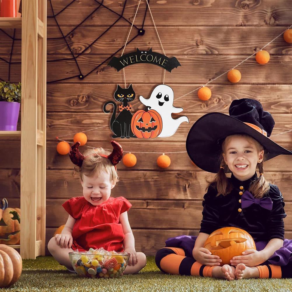Хэллоуин Подвеска на дверь Привидение Тыква Черный кот Милый Праздничный Декор для двери крыльца Создание атмосферы