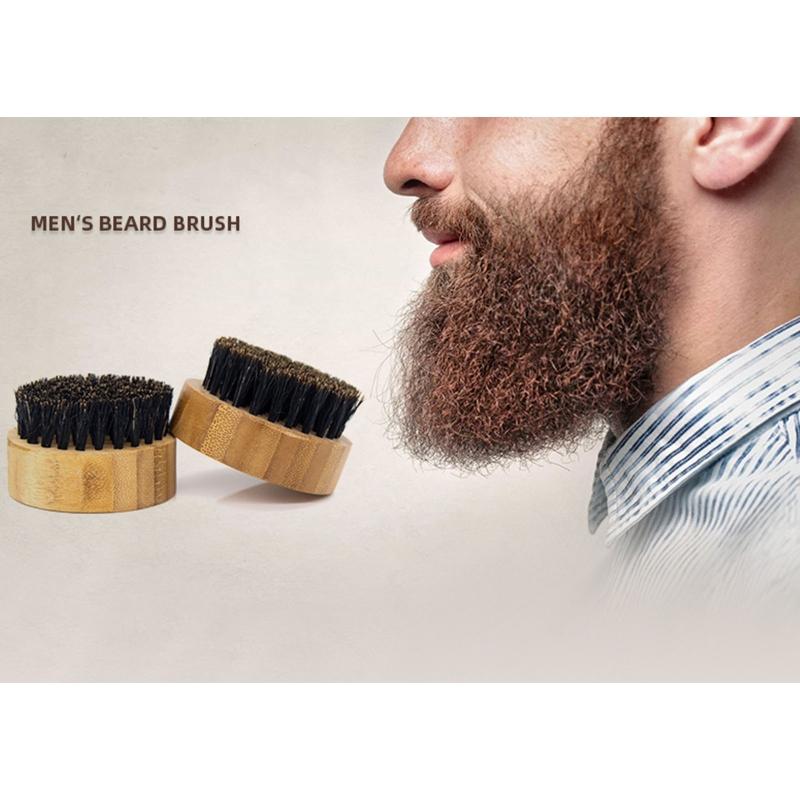 Round Handle Beard & Mustache Brush Hair Boar Bristle Beard Brush Massage Comb Men Beard Grooming Tool