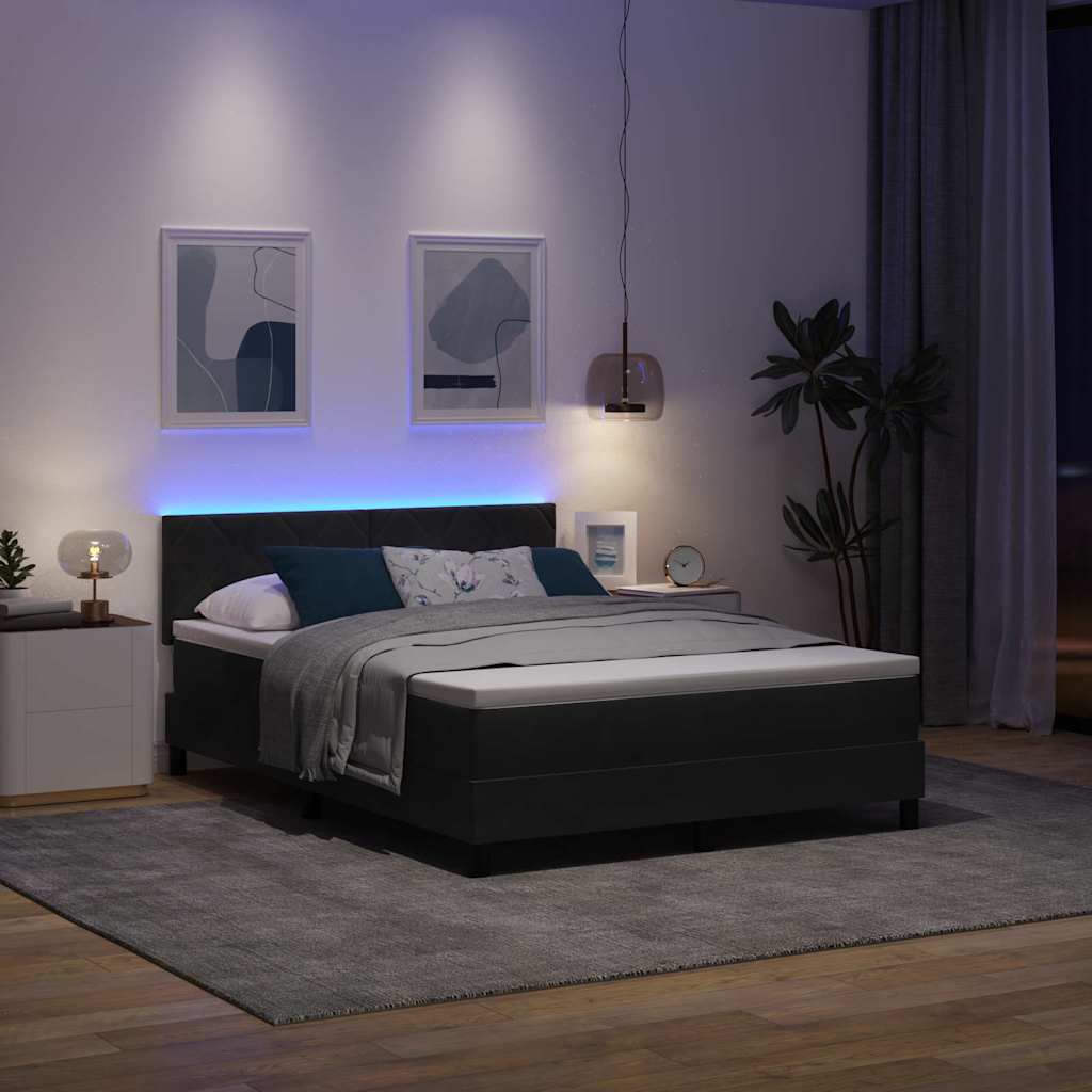 LED Box Spring Bed with Headboard Black 160 x 200 cm Velvet