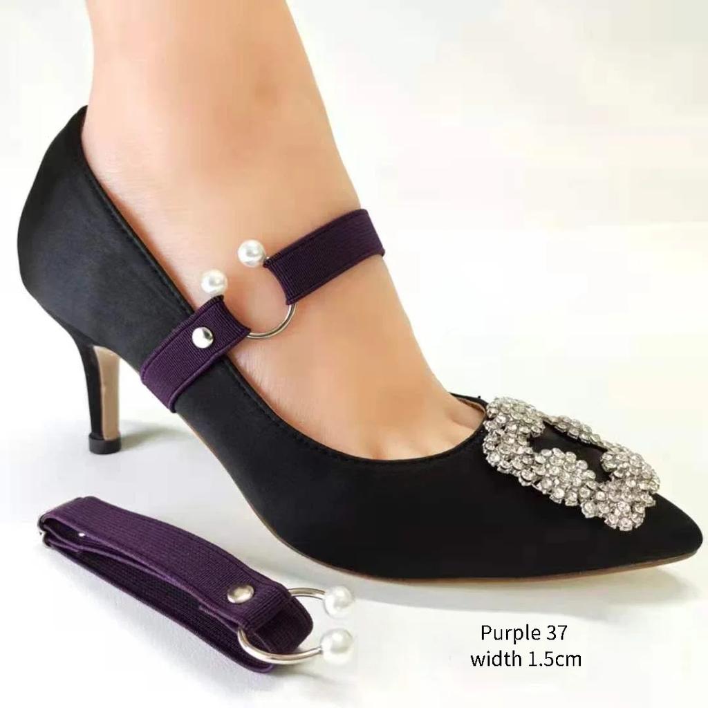 Новые шнурки для туфель на высоком каблуке шириной 1,5 см, женские эластичные шнурки, ремешок для обуви на каблуке, U-образная жемчужная пряжка, шнурки без завязывания, аксессуары для обуви